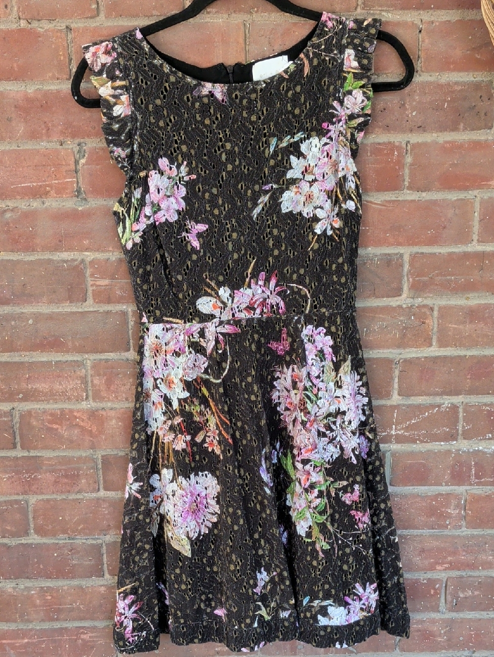 Anthropologie Black Floral Lace Mini Dress